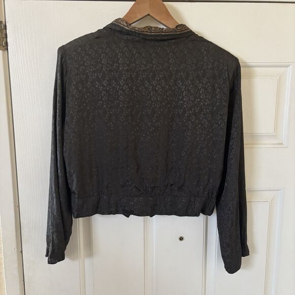 Vintage Womens Black Blazer Floral Gold Trim Size Med Retro 80s 90s Old‎ Money - Picture 6 of 9